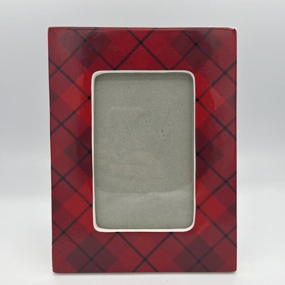 Bath & Body Works Christmas Plaid Picture Photo Frame 4x6 Red Ceramic Argyle - Picture 10 of 10